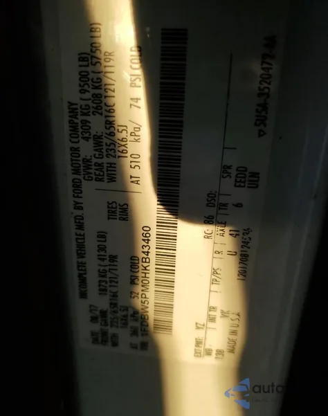 2017 Ford Transit T-350 z USA, uszkodzony, nr VIN 1FDBW5PM0HKB43460